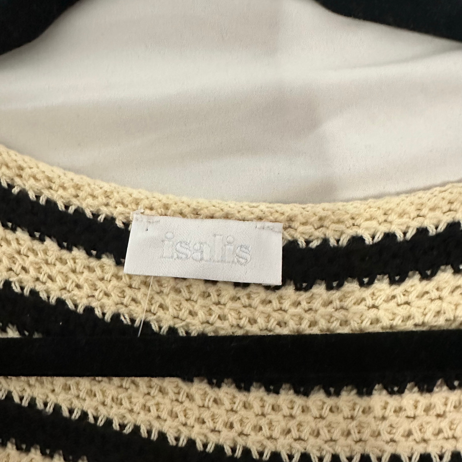Isalis Crochet Knit Vest Top Cream Black Stripe Size Large — image 3 of 7